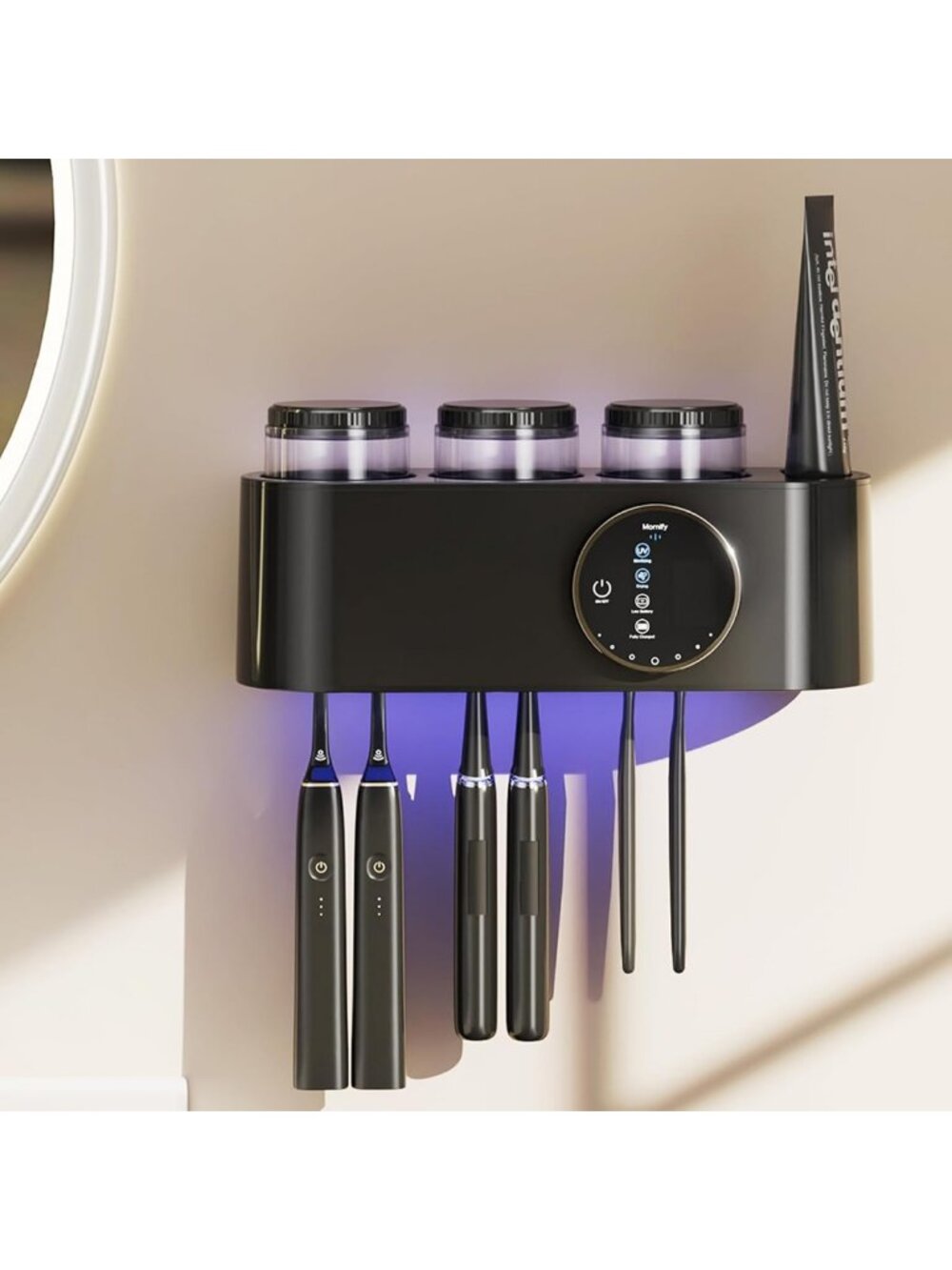 Wall-Mounted UV Toothbrush Sanitizer & Holder with 6 Slots, No-Drill